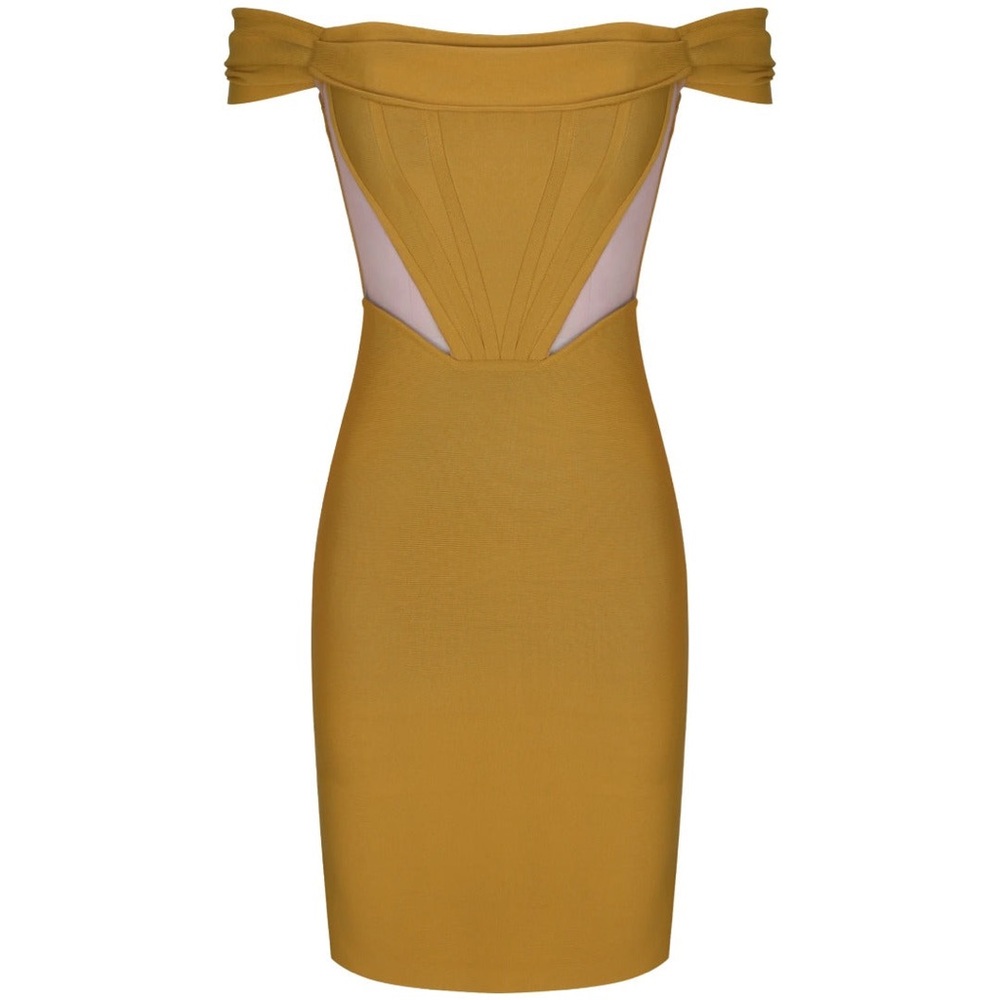 Elegant Backless Off-Shoulder Dress in Yellow - Picture 7 of 9